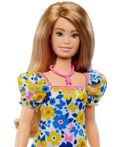 Кукла Barbie Fashionistas - С жълто-синя рокля на цветя - 3